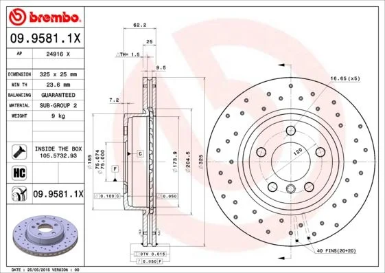 Stabdžių diskas BREMBO 09.9581.1X