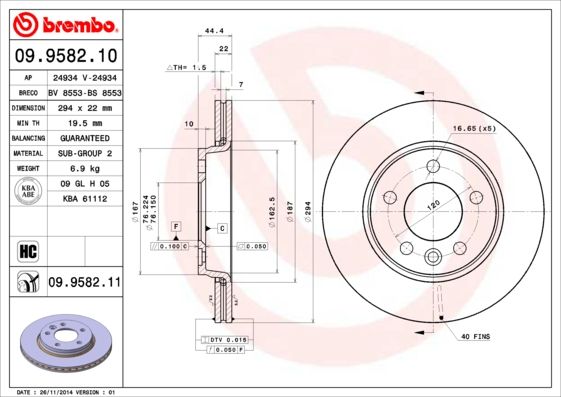 Stabdžių diskas BREMBO 09.9582.11