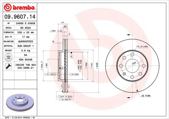 Stabdžių diskas BREMBO 09.9607.14