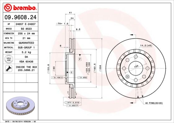 Stabdžių diskas BREMBO 09.9608.24