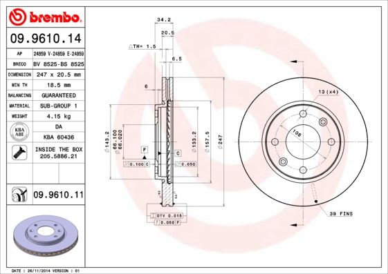 Гальмівний диск BREMBO 09.9610.11