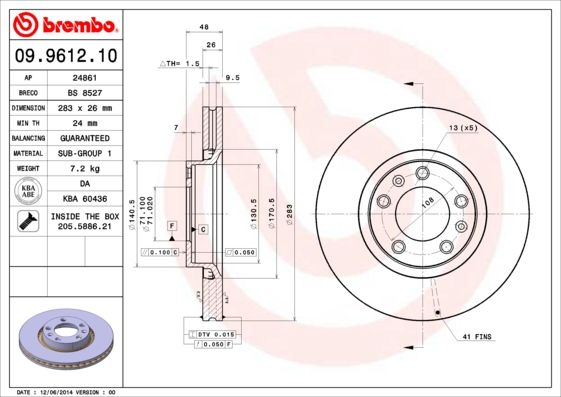 Brake Disc BREMBO 09.9612.10