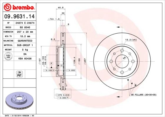 Гальмівний диск BREMBO 09.9631.14