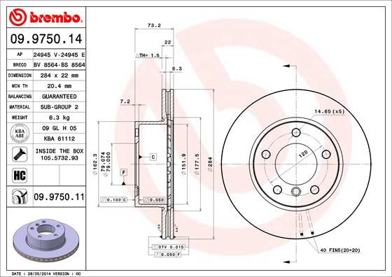 Stabdžių diskas BREMBO 09.9750.11