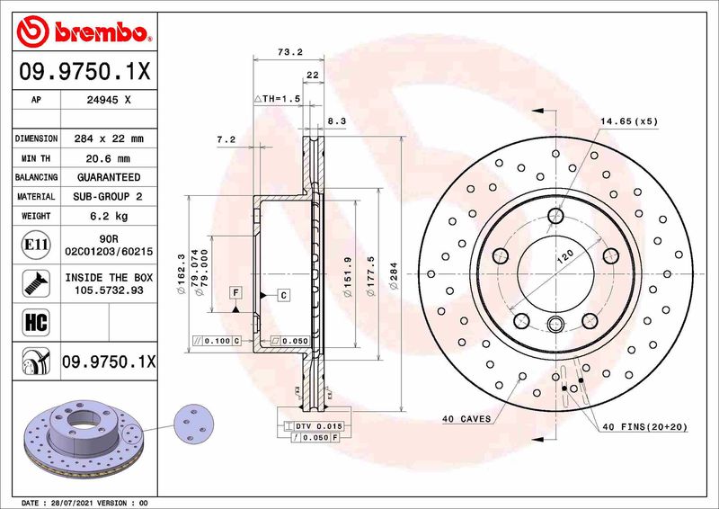 Brake Disc BREMBO 09.9750.1X