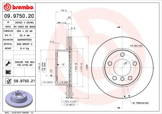 Stabdžių diskas BREMBO 09.9750.21