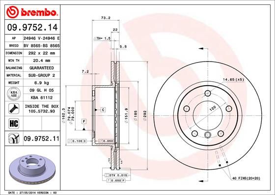 Stabdžių diskas BREMBO 09.9752.11