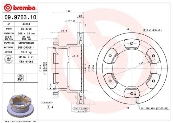 Stabdžių diskas BREMBO 09.9763.10