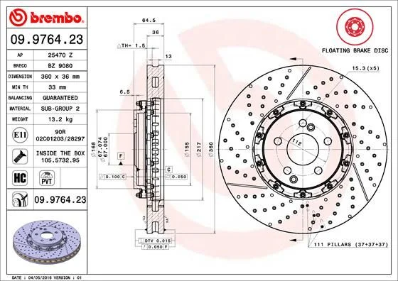 Гальмівний диск BREMBO 09.9764.23