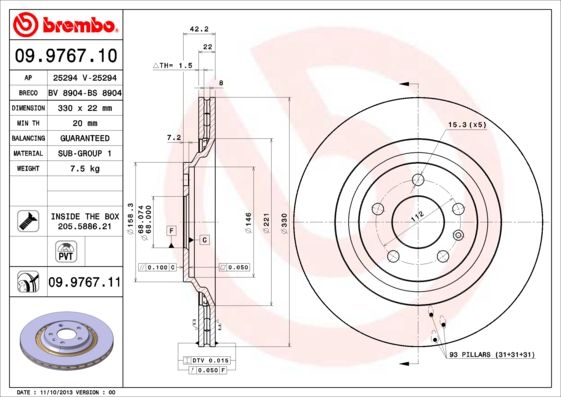 Stabdžių diskas BREMBO 09.9767.11