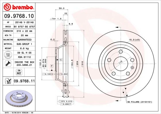 Stabdžių diskas BREMBO 09.9768.11