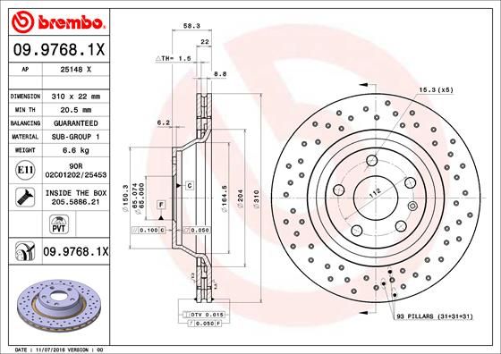 Stabdžių diskas BREMBO 09.9768.1X