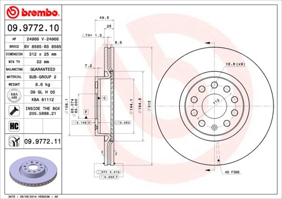 Brake Disc BREMBO 09.9772.11