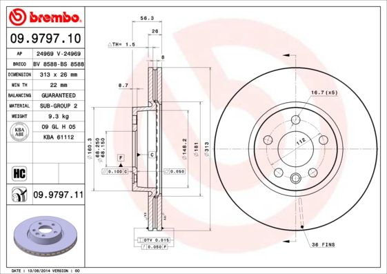 Stabdžių diskas BREMBO 09.9797.11