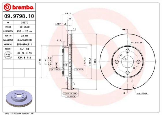 Brake Disc BREMBO 09.9798.10