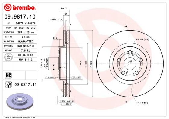 Stabdžių diskas BREMBO 09.9817.11