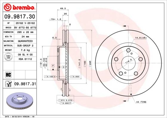 Гальмівний диск BREMBO 09.9817.31