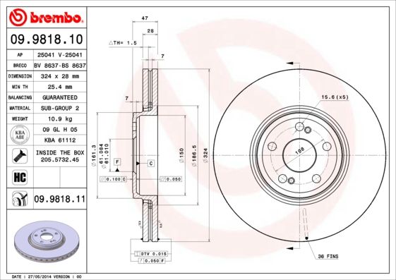 Stabdžių diskas BREMBO 09.9818.11