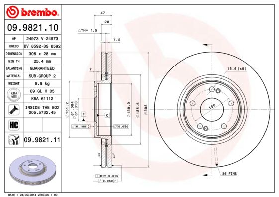 Brake Disc BREMBO 09.9821.11