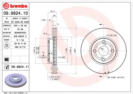 Brake Disc BREMBO 09.9824.11