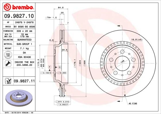 Stabdžių diskas BREMBO 09.9827.11