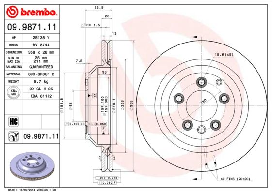 Brake Disc BREMBO 09.9871.11