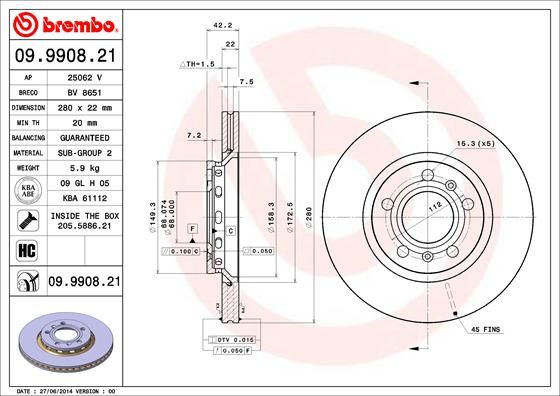 Brake Disc BREMBO 09.9908.21