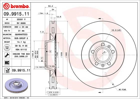 Brake Disc BREMBO 09.9915.11