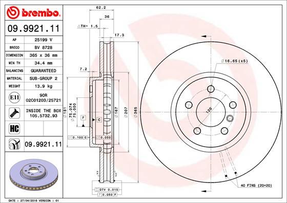 Гальмівний диск BREMBO 09.9921.11