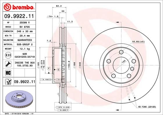 Brake Disc BREMBO 09.9922.11