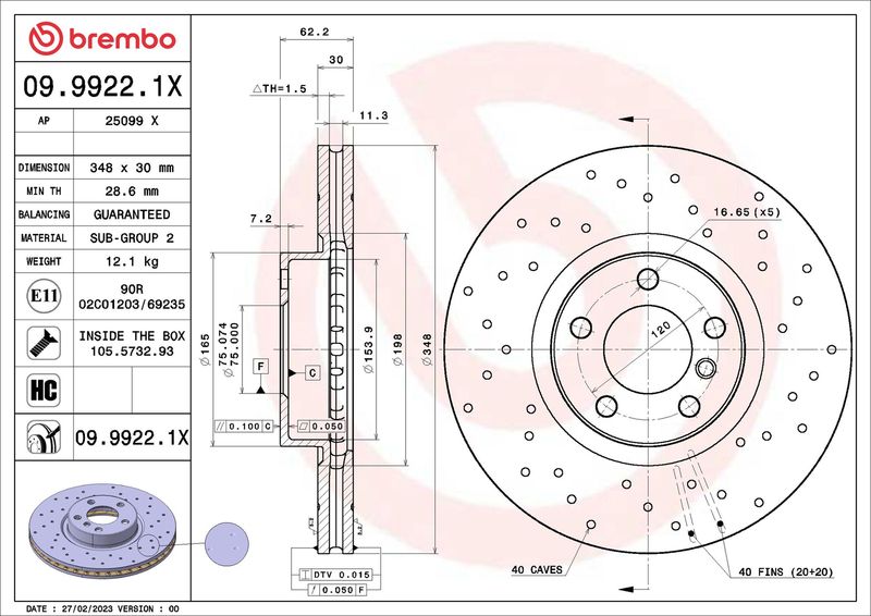 Гальмівний диск BREMBO 09.9922.1X