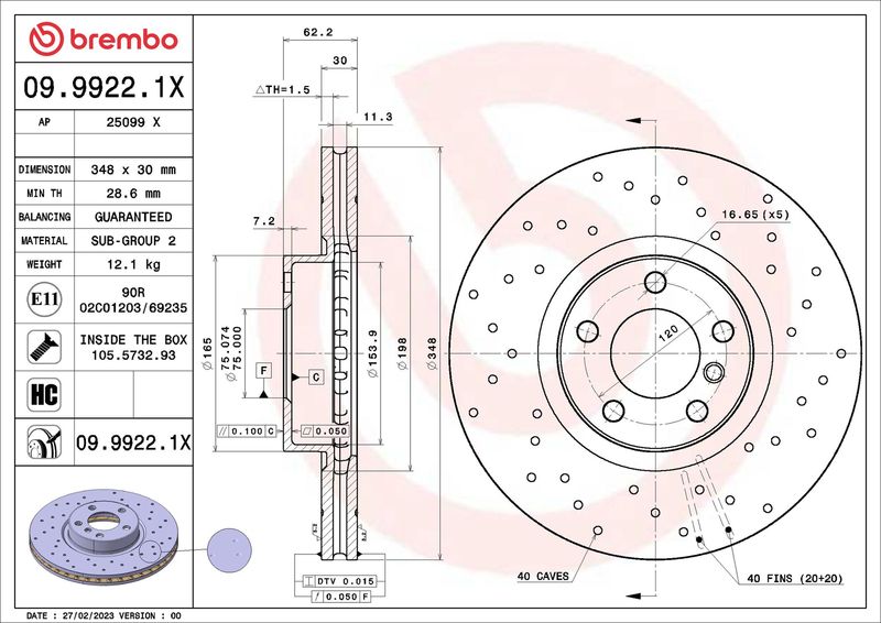 Brake Disc BREMBO 09.9922.1X