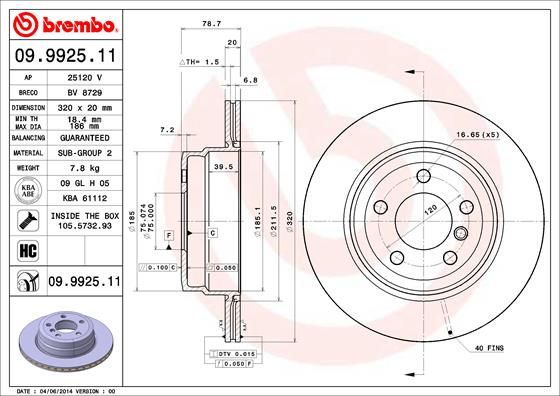 Гальмівний диск BREMBO 09.9925.11