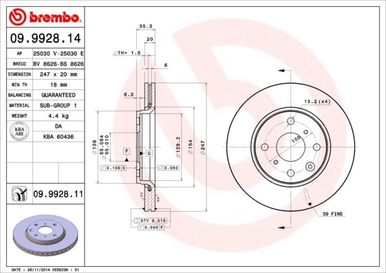 Гальмівний диск BREMBO 09.9928.11