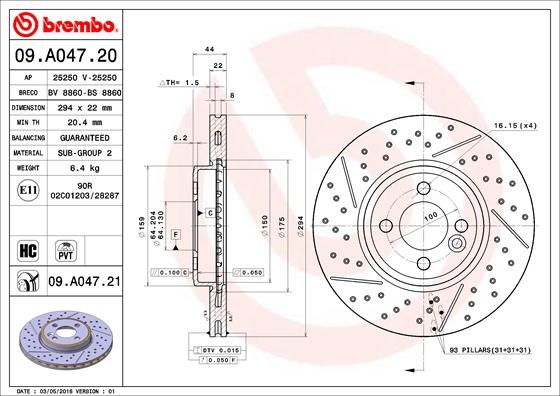 Stabdžių diskas BREMBO 09.A047.21