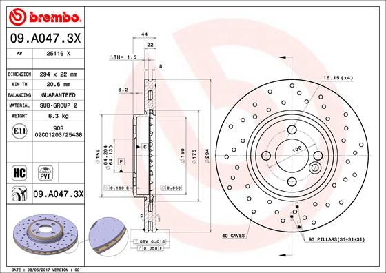 Stabdžių diskas BREMBO 09.A047.3X