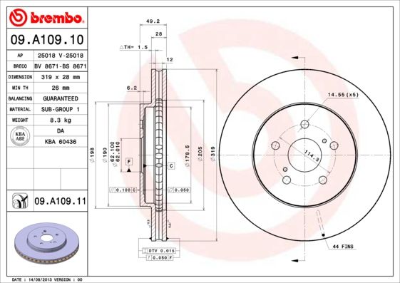 Stabdžių diskas BREMBO 09.A109.11