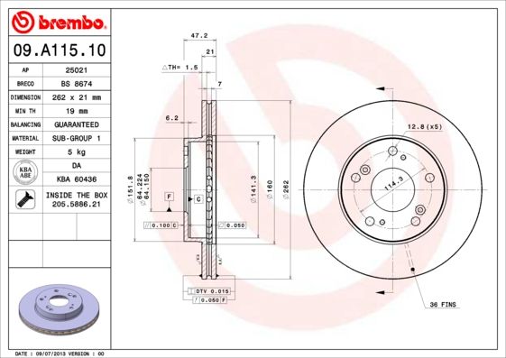 Stabdžių diskas BREMBO 09.A115.10