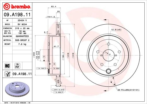 Stabdžių diskas BREMBO 09.A198.11