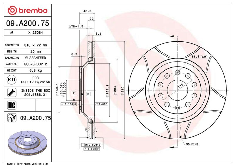 Гальмівний диск BREMBO 09.A200.75