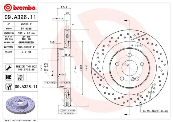 Stabdžių diskas BREMBO 09.A326.11