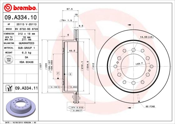 Stabdžių diskas BREMBO 09.A334.11