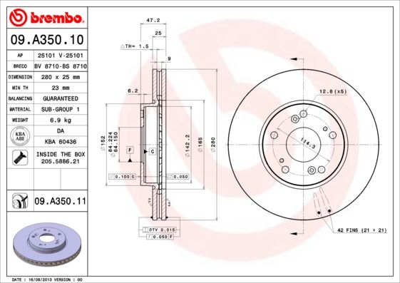 Stabdžių diskas BREMBO 09.A350.11