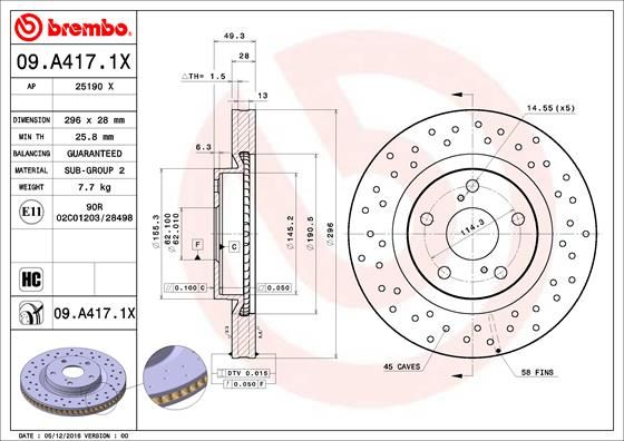 Stabdžių diskas BREMBO 09.A417.1X