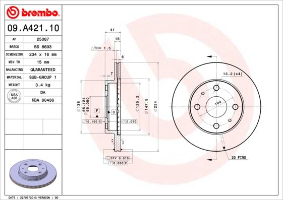 Brake Disc BREMBO 09.A421.10