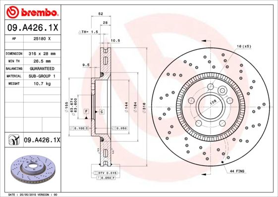 Stabdžių diskas BREMBO 09.A426.1X