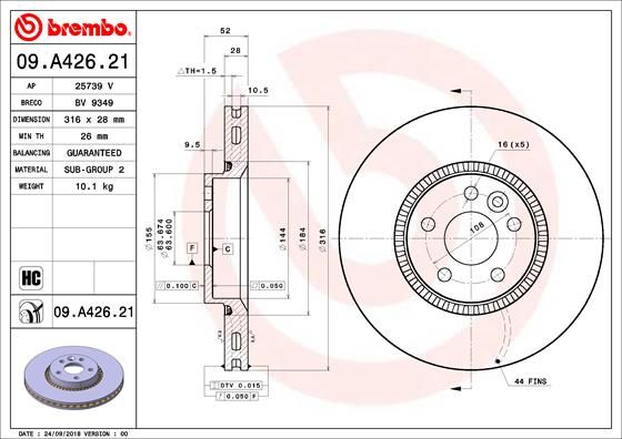 Stabdžių diskas BREMBO 09.A426.21