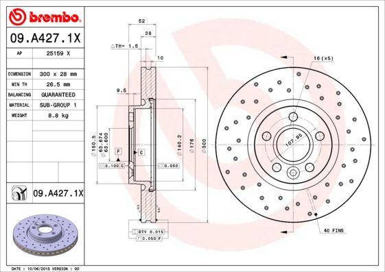 Stabdžių diskas BREMBO 09.A427.1X