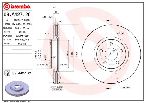 Stabdžių diskas BREMBO 09.A427.21