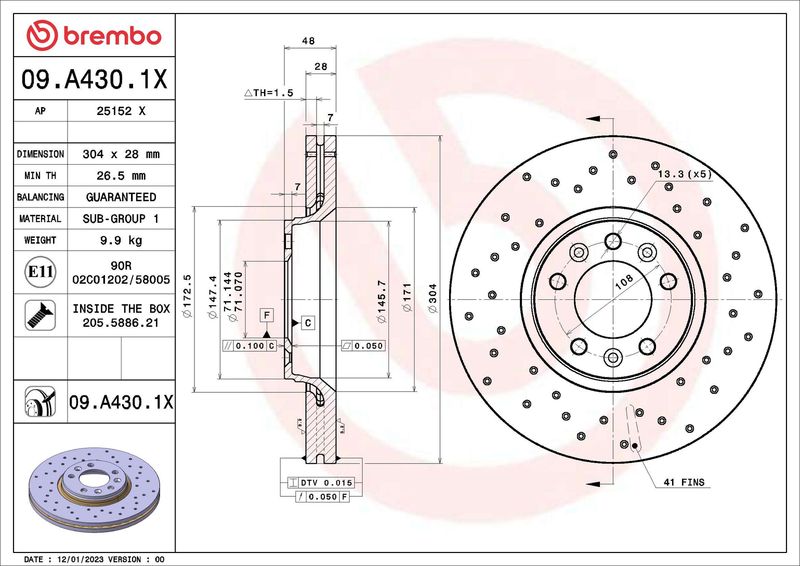 Гальмівний диск BREMBO 09.A430.1X